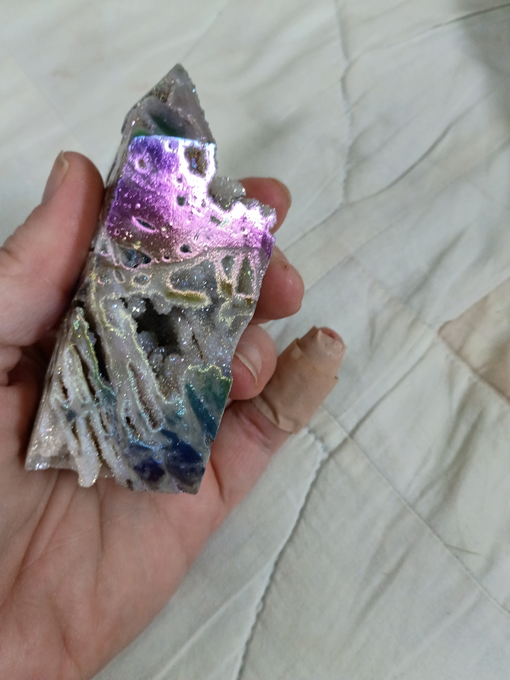 Handheld Iridescent Geode Art Piece - Purple and Blue